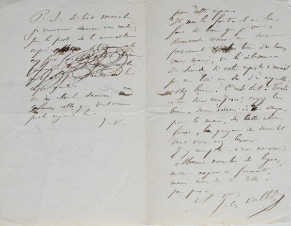 Lettre de Jules Vallès à l'ancien communard Jules Boulabert