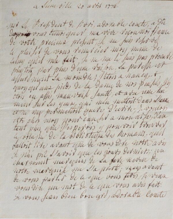 Dense et belle lettre du poète Lorrain François-Antoine Devaux, au comte de Tressan