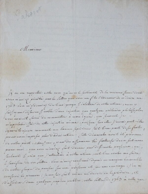 Virulente lettre de Charles Palissot de Montenoy sur les Philosophes