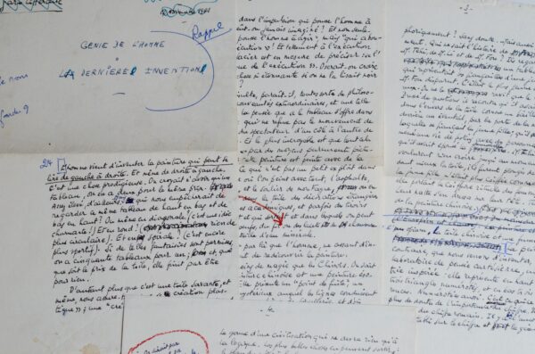 Manuscrit satyrique d'Alexandre Vialatte : "Génie de l'homme - La dernière invention"