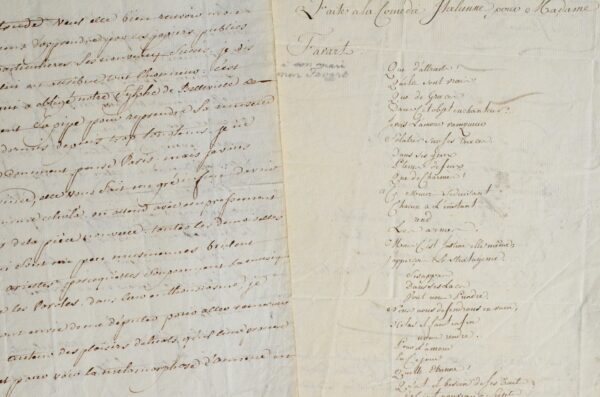 Rares lettre et manuscrit de Pierre Charles Cosson adressés à Justine Favart