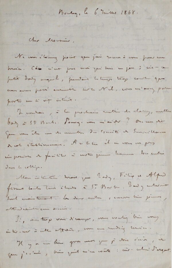 Lettre de l'égyptologue Auguste Mariette écrite de Boulaq