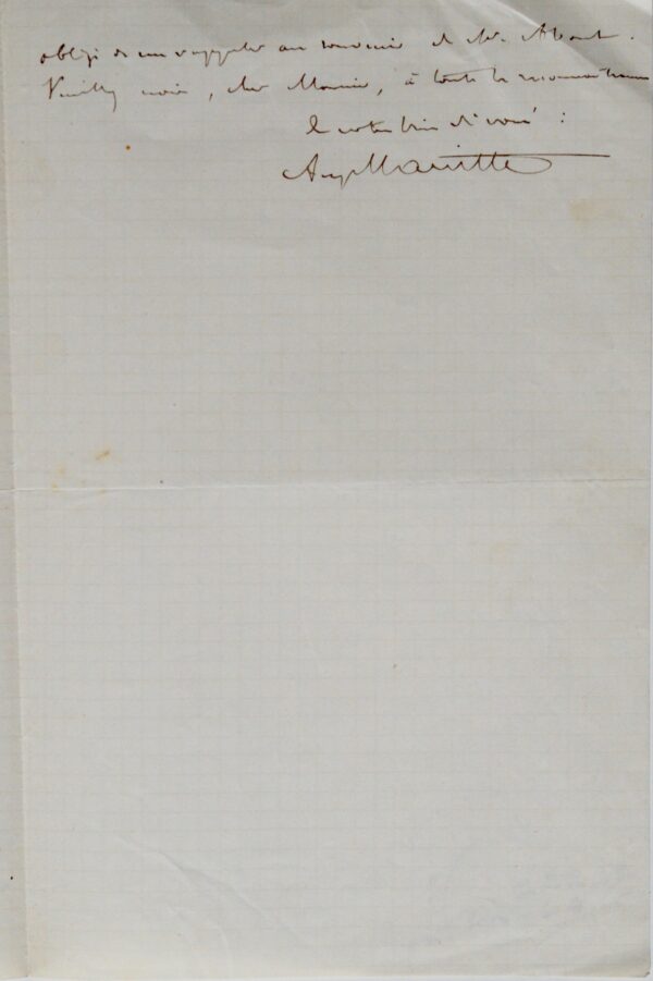 Lettre de l'égyptologue Auguste Mariette écrite de Boulaq