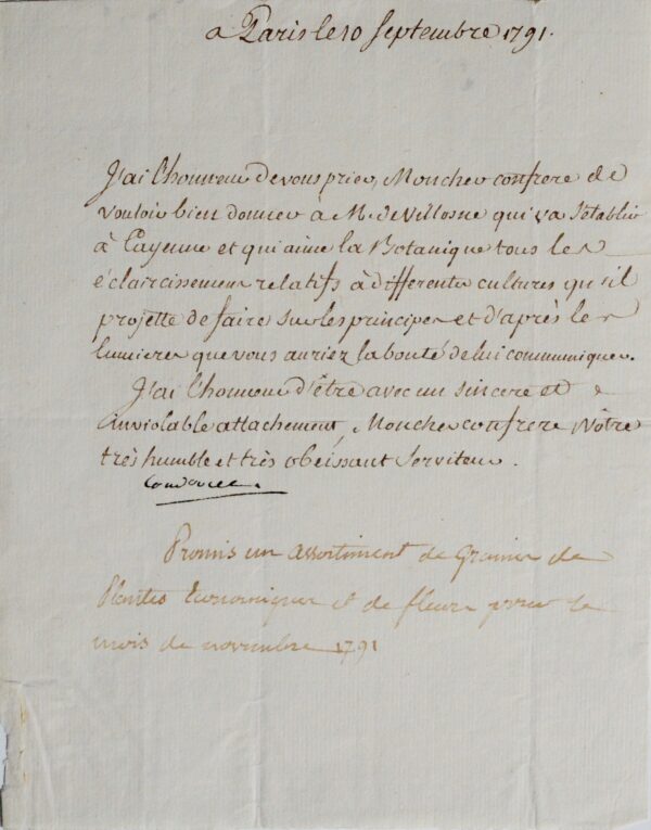 Condorcet demande à Thouin des renseignements botaniques sur la Guyane