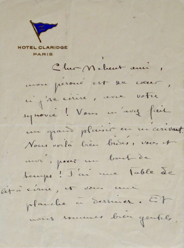 Charmante lettre de Colette à son ami Mathurin Méheut