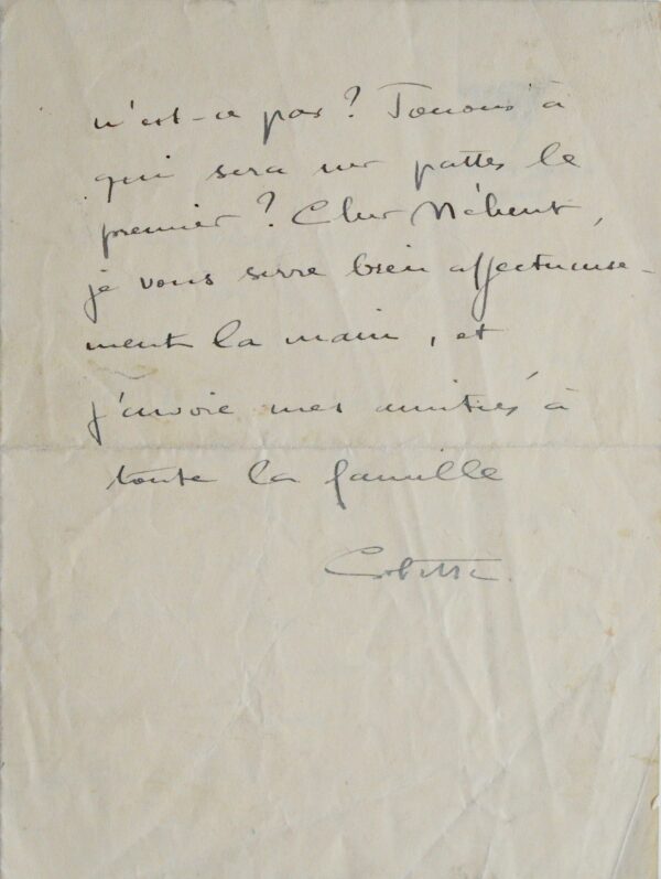 Charmante lettre de Colette à son ami Mathurin Méheut
