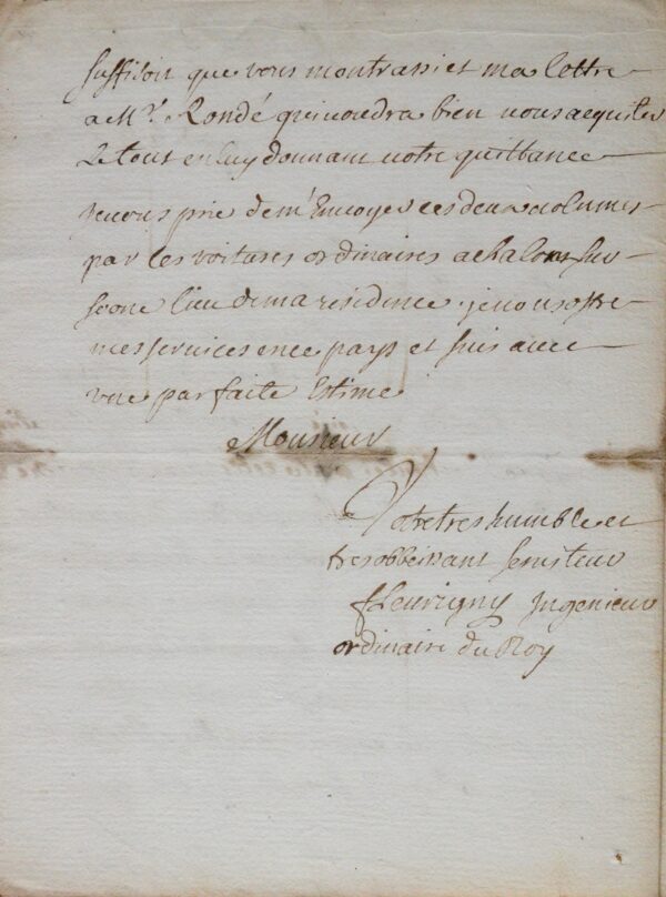 L'ingénieur Gabriel Boucot de Fleurigny se procure des ouvrages de Belidor et Deidier