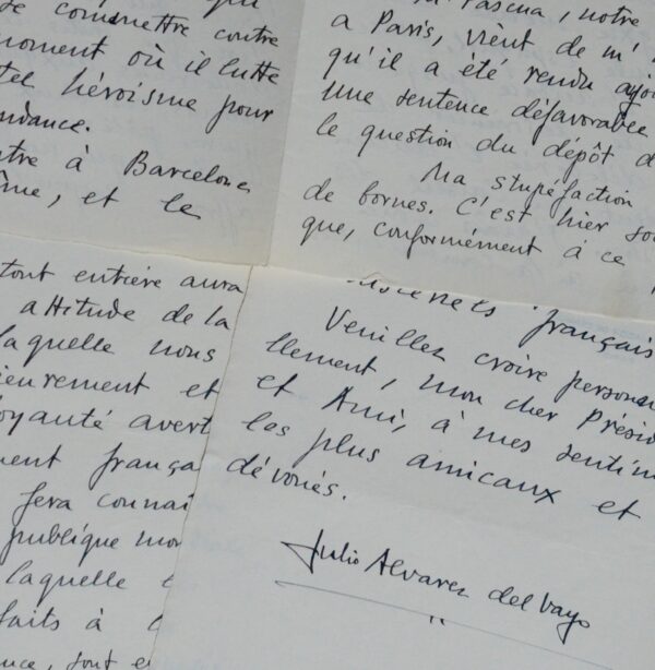 Longue lettre de Julio Alvarez del Vayo à Léon Blum durant le guerre civile espagnole