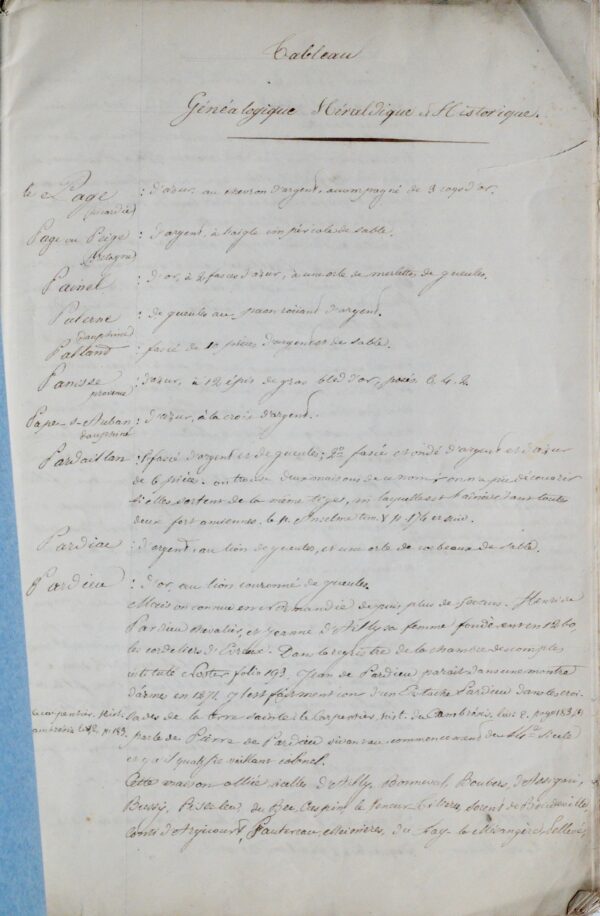 Manuscrit d'un "Tableau généalogique, héraldique, historique et chronologique"