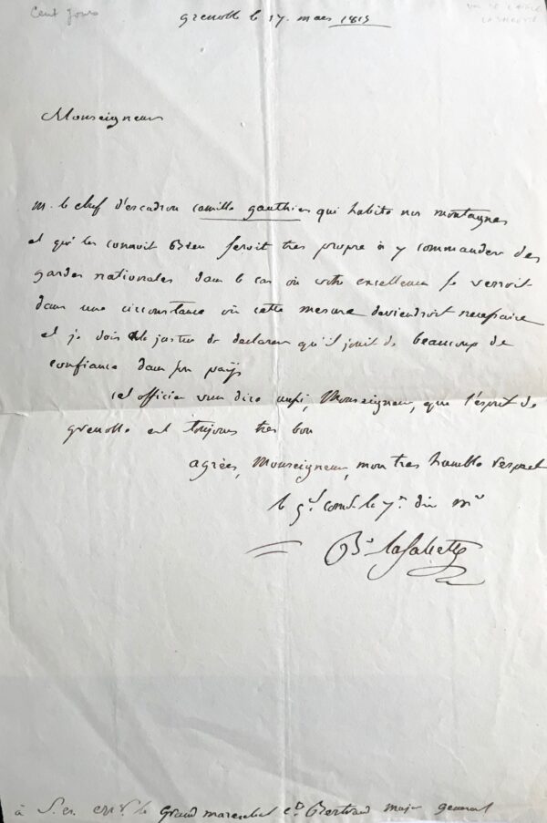 Lettre de Colaud de La Salcette à Bertrand durant "le vol de l'aigle"