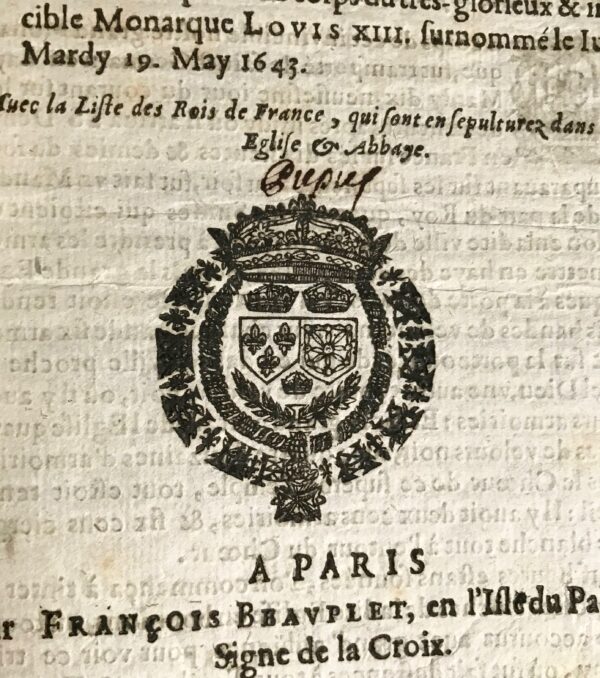 Rare relation des funérailles de Louis XIII à Saint Denis