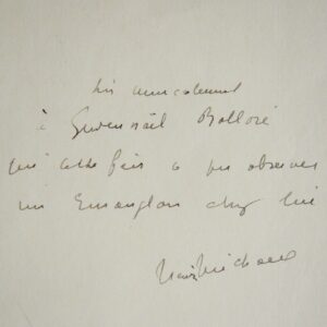 Envoi autographe signé d'Henri Michaux à Gwen-Aël Bolloré, sur papier Japon