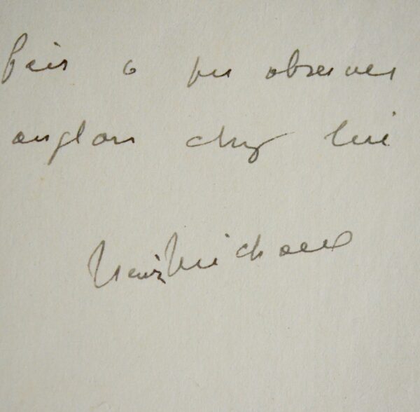 Envoi autographe signé d'Henri Michaux à Gwen-Aël Bolloré, sur papier Japon