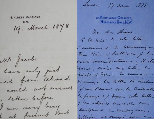 Lettre du compositeur anglais Arthur Sullivan à son confrère Georg Jacobi