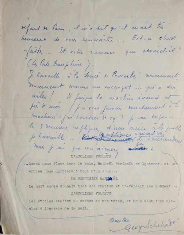 Georges Schehadé poursuit lentement l'écriture de La Soirée des proverbes