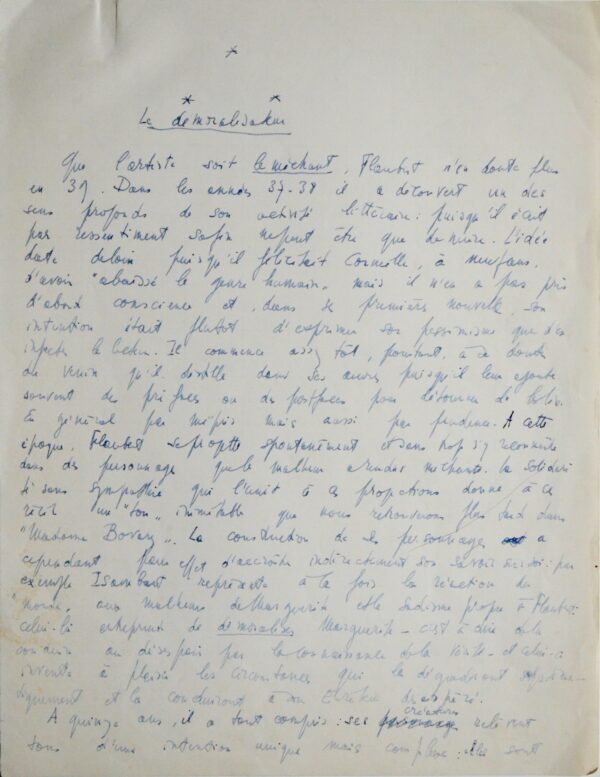 Sartre analyse Flaubert et son ressentiment, prenant exemple sur Madame Bovary