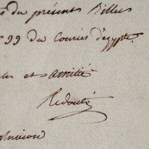 Rare billet du peintre Henri-Joseph Redouté pendant l'Expédition d'Egypte