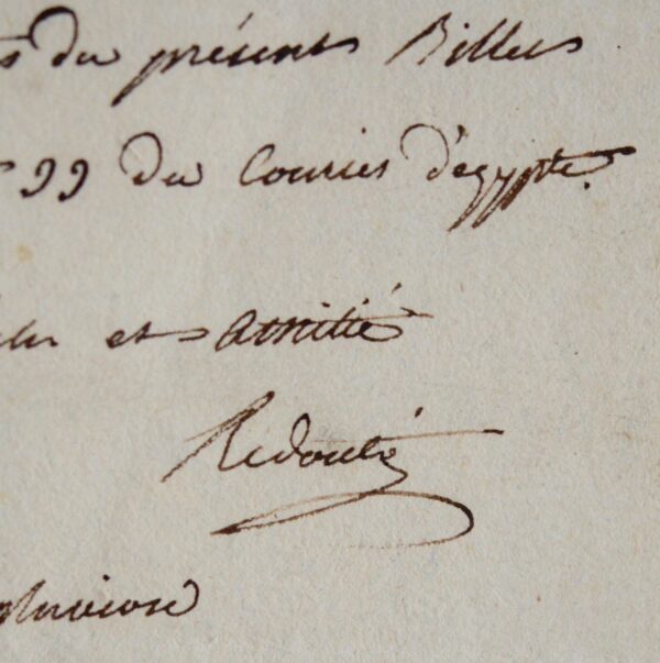 Rare billet du peintre Henri-Joseph Redouté pendant l'Expédition d'Egypte