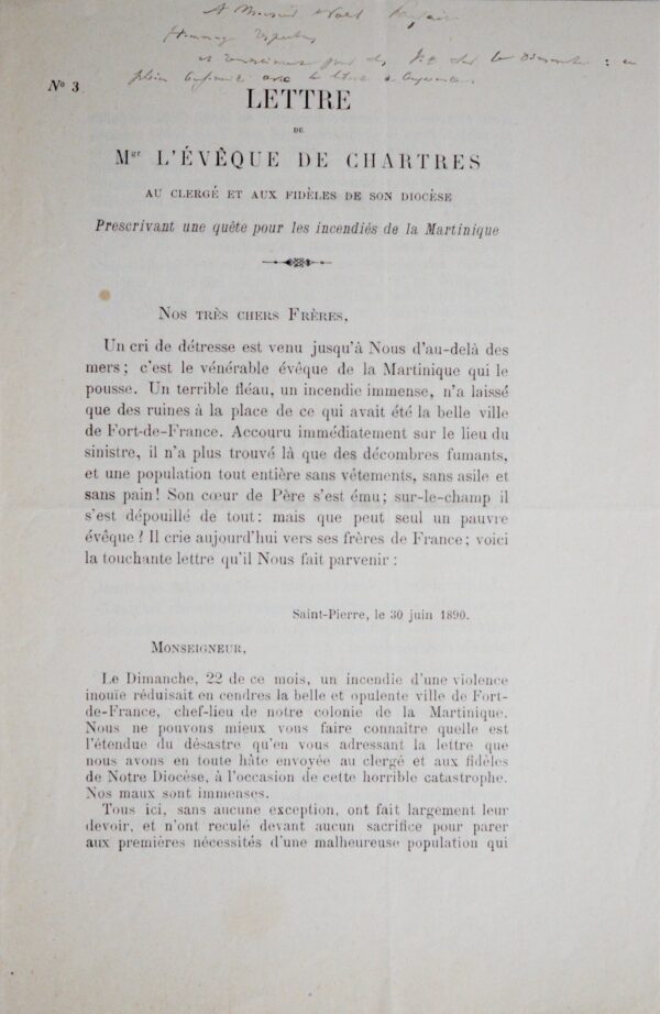 L'Évêque de Chartres et les grands incendies de Martinique de 1890