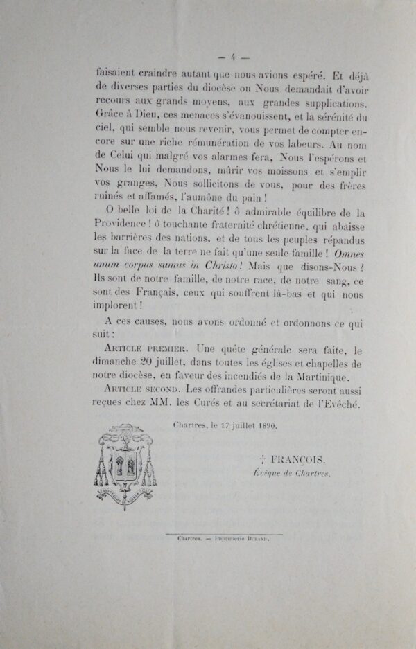 L'Évêque de Chartres et les grands incendies de Martinique de 1890