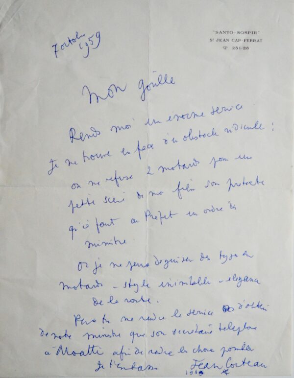 Cocteau demande deux motards pour le tournage du Testament d'Orphée