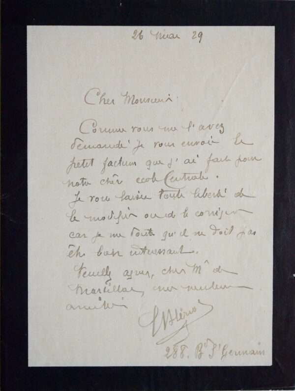 Louis Blériot rédige un mémoire "pour notre chère École Centrale"