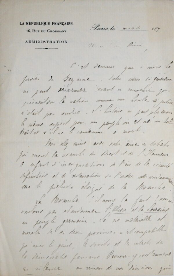 Gambetta souhaite la condamantion à mort de Bazaine et la revanche