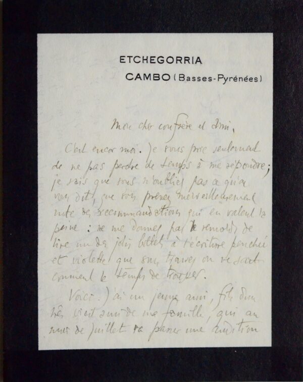 Edmond Rostand recommande à Jules Claretie un jeune comédien jouant le rôle de Percinet
