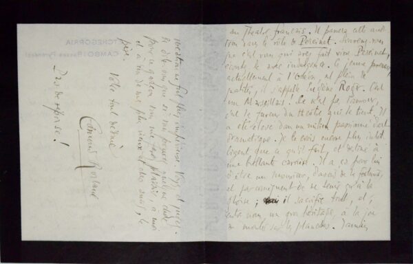 Edmond Rostand recommande à Jules Claretie un jeune comédien jouant le rôle de Percinet