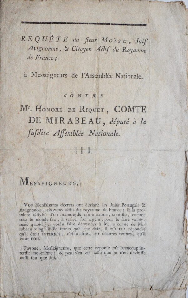 Un "Juif avignonais" dénonce les dettes de Mirabeau