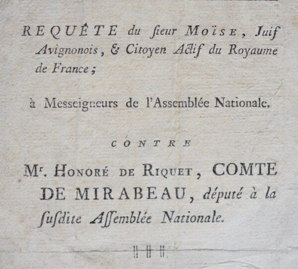 Un "Juif avignonais" dénonce les dettes de Mirabeau