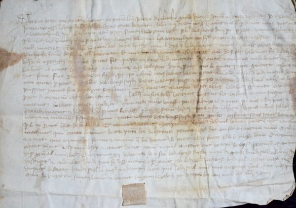 Rare charte médiévale avec sceau fleurdelisé concernant la Vienne