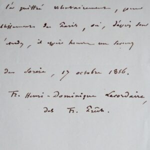 Certificat du père Lacordaire pour le guadeloupéen L'Herminier
