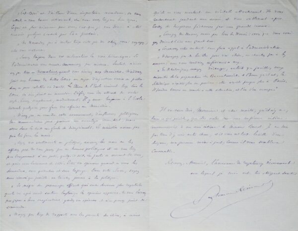 Longue lettre de Salomon Reinach, sur le professorat à l'Ecole Normale Supérieure