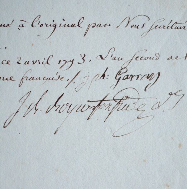Pièce signée par le conventionnel girondin Jean-Baptiste Boyer-Fonfrède