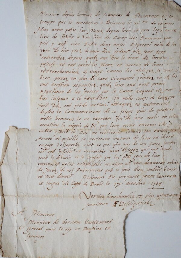 Lesdiguières s'adresse à d'Ornano pendant un siège contre le duc de Savoie