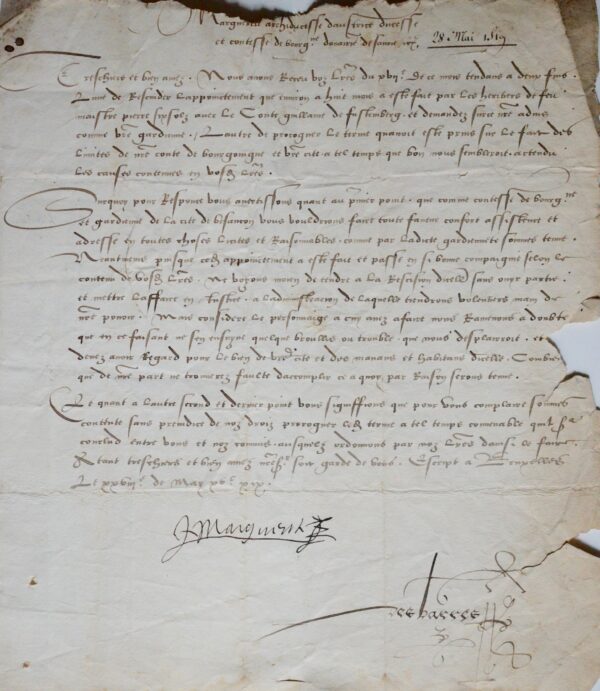 Marguerite d'Autriche statue sur les limites entre le comté de Bourgogne et Besançon