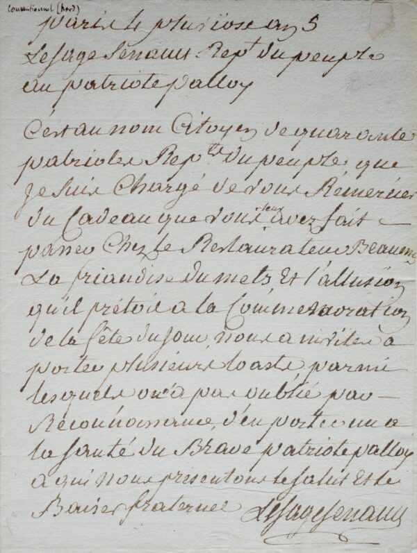 Lesage-Senault et 40 représentants du peuple fêtent la mort de Louis XVI