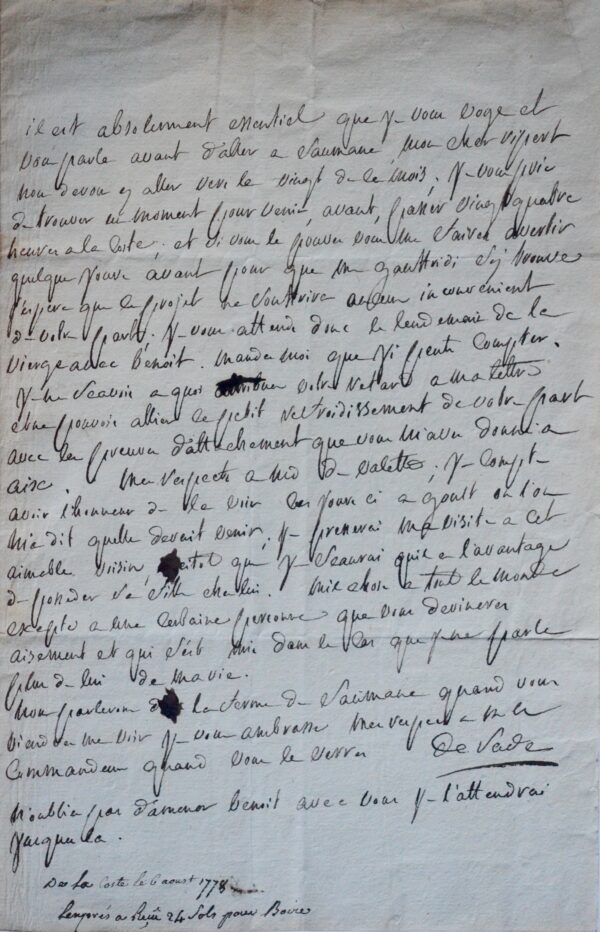 Après son évasion d'Aix, le marquis de Sade a des vues sur la fille de sa voisine