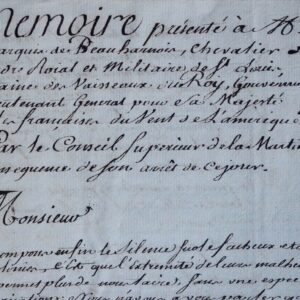 1759 : mémoire manuscrit sur la situation catastrophique de la Martinique