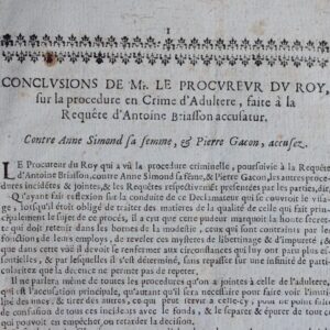 1690 : les conclusions du Procureur du Roi contre une femme coupable d'adultère