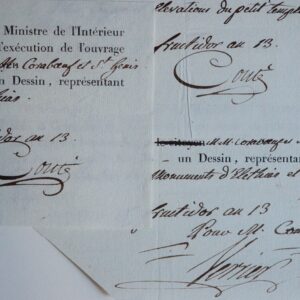 Description de l'Égypte : 3 reçus de Conté pour les dessins de Coraboeuf et Saint-Genis