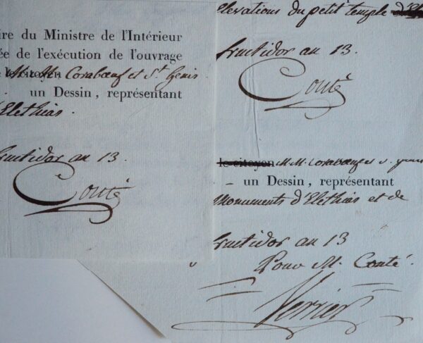 Description de l'Égypte : 3 reçus de Conté pour les dessins de Coraboeuf et Saint-Genis