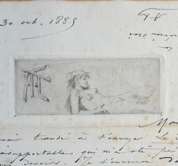 Belle lettre de Félicien Rops sur Le Semeur de parabole avec gravure originale en tête