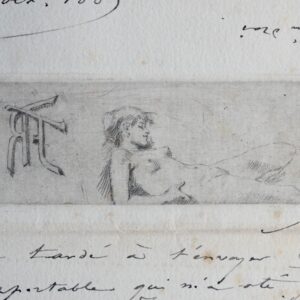 Belle lettre de Félicien Rops sur Le Semeur de parabole avec gravure originale en tête