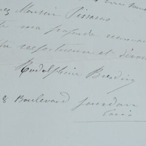 Ensemble de 4 lettres de Rodolphine Bresdin à Camille Pissarro sur la vente d'estampes