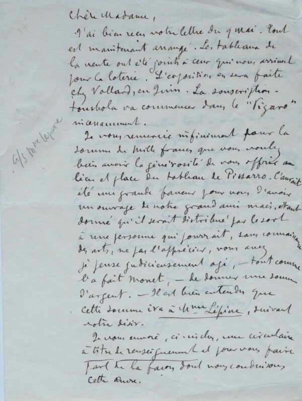 Raffaëlli invite Julia Pissarro à sauver de la ruine la veuve de Stanislas Lépine