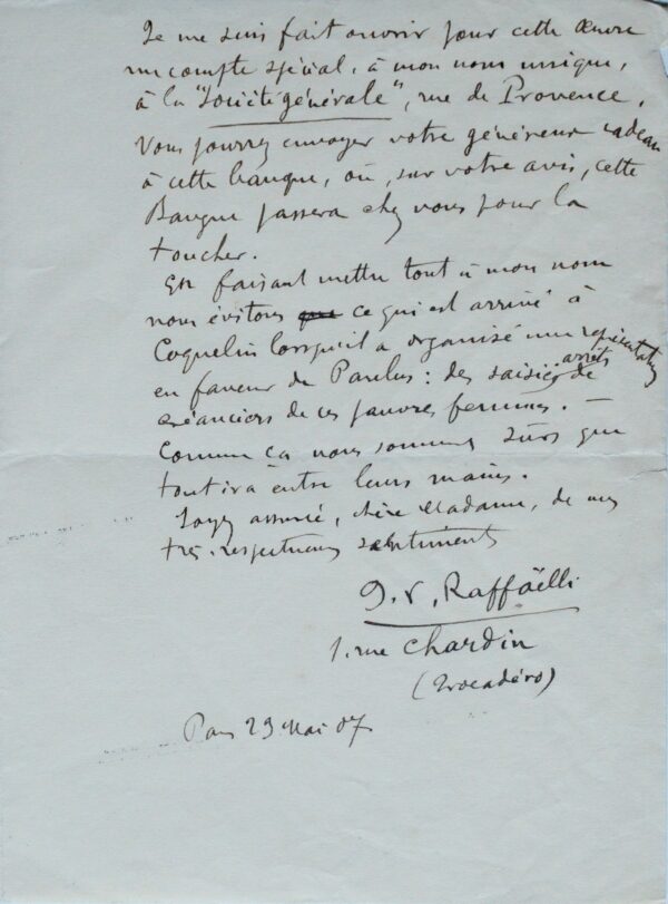 Raffaëlli invite Julia Pissarro à sauver de la ruine la veuve de Stanislas Lépine