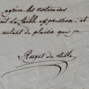 Rare lettre de Rouget de Lisle sur Les Chants français