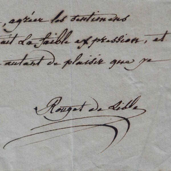 Rare lettre de Rouget de Lisle sur Les Chants français